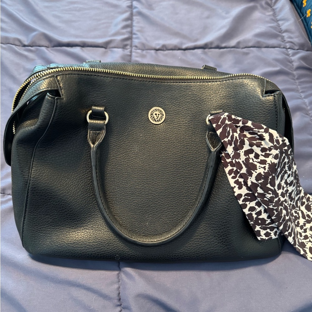 Anne Klein Black Shoulder Bag with Patterned Scarf